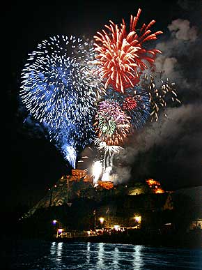 Rhine in Flames, castle Ehrenbreitstein near Koblenz, Coblence on the Rhine river, 2000-12-08-10-ehrenbreitstein-200,  2000 WHO