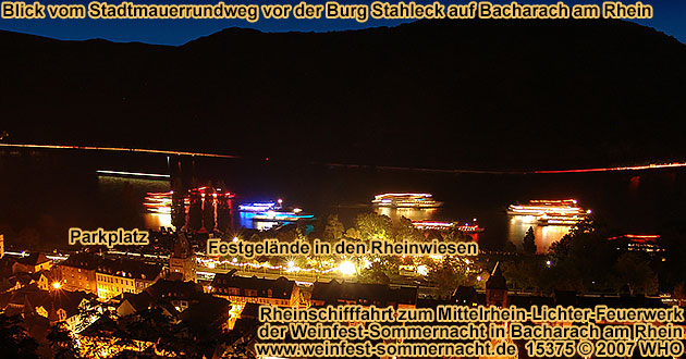 Rhine River Lights firework display with boat parade, wine festivalsSummer night