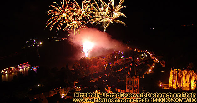 Rhine River Lights firework display with boat parade, wine festivalsSummer night