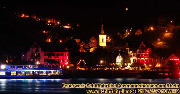 Boat cruise Rhine in Flames near Assmannshausen on the Rhine River